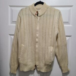 Vtg Hemingway‎ Point Cream Ribbed Cardigan Sweater M